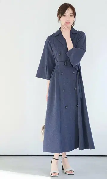 원피스 트렌치풍 소매 슬릿 네이비