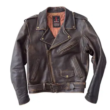 G.S.C ON TIME 가죽 라이더 자켓 브라운 L 사이즈