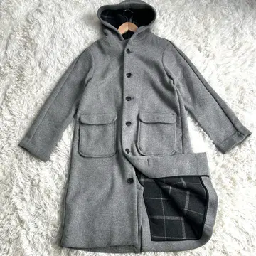 BEAMS BOY 롱 코트 그레이 후드 부착 울 혼방 이탈리아제 원단