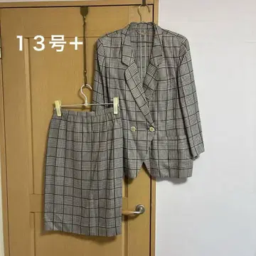 빅 사이즈 13호+ 브라운 계열 체크 스커트 셋업