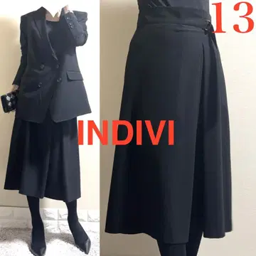 빅 사이즈! INDIVI 인디비 금장 장식 롱 스커트 블랙 13