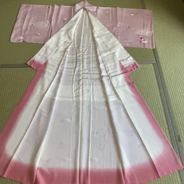 유젠 염색 코몬 핑크 꽃무늬 기모노