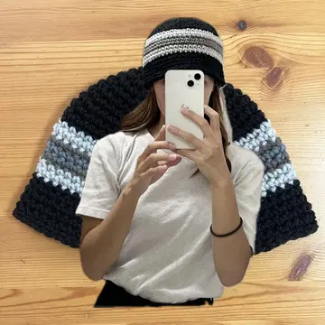 크로셰 모자 크러셔 모자 비니 핸드메이드 블랙 그레이