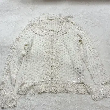 핑크하우스 가디건 레이스 리본 꽃 화이트