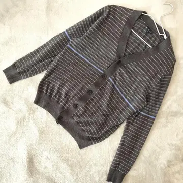 GAP V넥 가디건 L 그레이 보더 메리노울