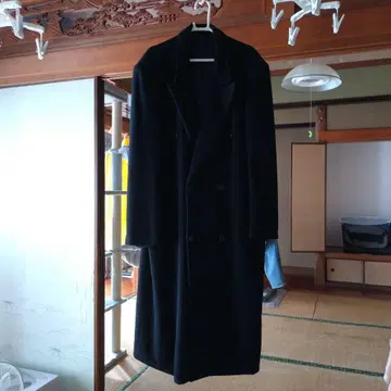 캐시미어 100% 블랙 더블 브레스트 롱 코트