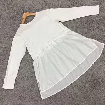 IEDIT 긴팔 튜닉 레이어드 밑단 튤 귀여운 화이트 (L)