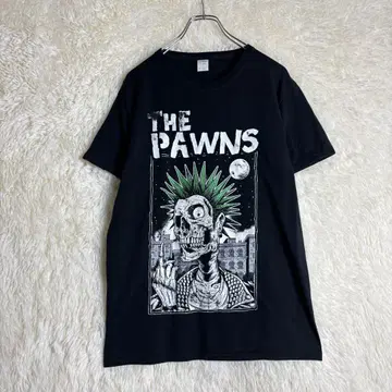 S 티셔츠 밴드 티셔츠 THE PAWNS 해골 모히칸 펑크