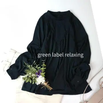 그린 라벨 릴랙싱 스탠드 카라 개더 블라우스 블랙