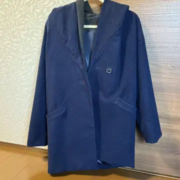 네이비 숄카라 롱 코트