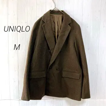 UNIQLO 더블 자켓 하운드투스 체크 울 혼방 M 경량 소재