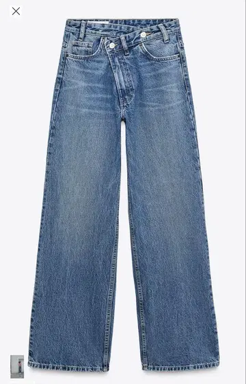 ZARA TRF 와이드 레그 크로스 허리 하이웨스트 청바지 데님 38