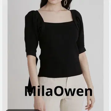 Mila Owen 소매 볼륨 커프스 리본 니트 스퀘어 반팔 리본 M 블랙