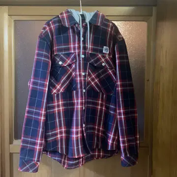 NEW YORK BURST 체크 무늬 긴팔 셔츠 후드 부착