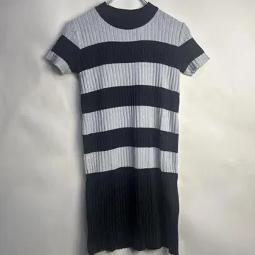 MARY QUANT 리브 니트 반팔 롱 원피스 그레이 블랙