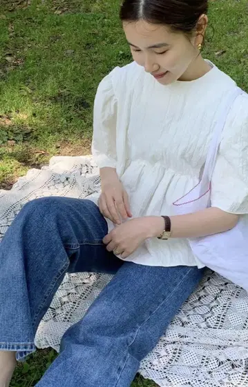 nugu 와셔 개더 블라우스