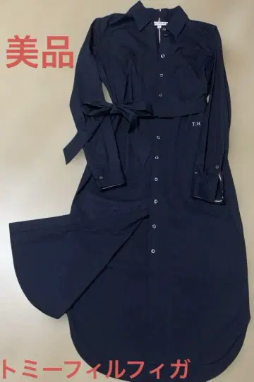 TOMMY HILFIGER 네이비 셔츠 원피스 T.H. 자수 리본