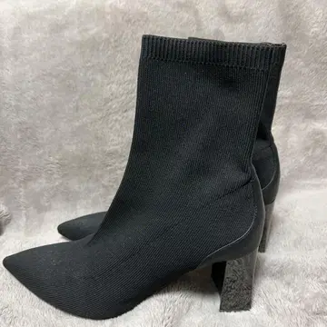 ZARA 블랙 스틸레토 부츠 와이드 힐