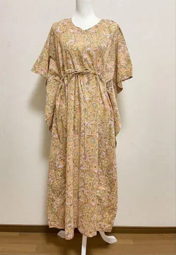 Jaipur제 코튼 카프탄 블록 프린트 129cm 끈 포함 원피스