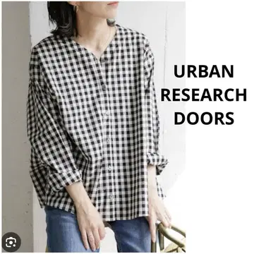 URBAN RESEARCH DOORS 다크 깅엄 체크 플레어 블라우스