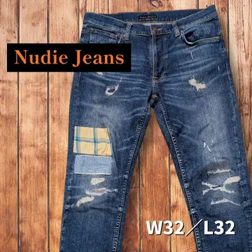 새상품급 누디진 Nudie Jeans 패치워크 데님 데미지