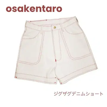 [ osakentaro ] 지그재그 데님 숏팬츠 화이트