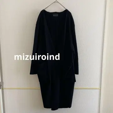 mizuiroind 롱 가디건 코트 울 블랙