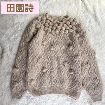 전원시가 케이블 짜임 니트 스웨터 아이보리 꽈배기 짜임 꽃 모티브