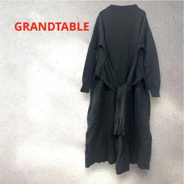 GRANDTABLE 모크넥 니트 원피스 롱 기장 웨스 리본 일본제
