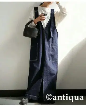 안티카 데님 멜빵 스커트 스커트 여성용 하의