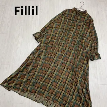 Fillil 필릴 프릴 칼라 체크 무늬 셔츠 원피스