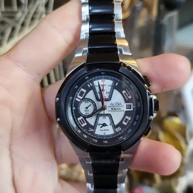 레어 빈티지 세이코 알바 메탈 시계 블랙/실버