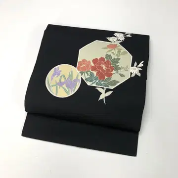 나고야 오비 시오제 꽃 무늬 창포 금채 장척 KO-1653