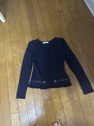 네이비 프릴 긴팔 가디건