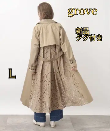 새상품 인기 grove 레이스 도킹 트렌치코트 L 베이지 롱