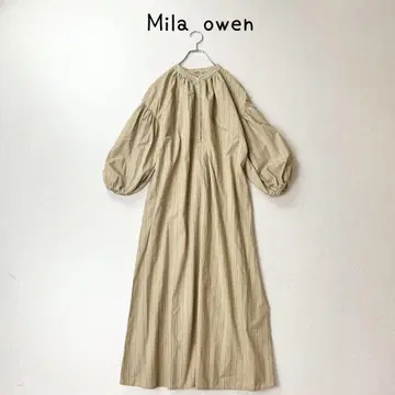Mila owen 밴드 카라 스트라이프 원피스 볼륨 슬리브