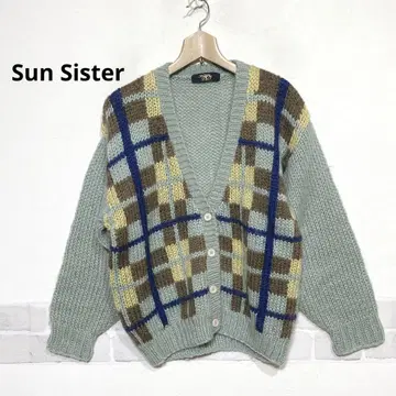 울 블렌드 아가일 니트 가디건 레트로 민트 그린 i590
