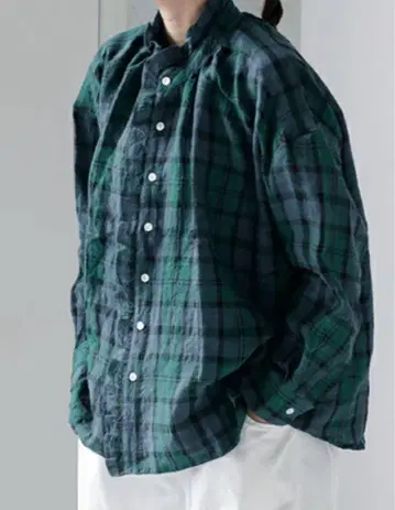 라보레토리 블라우스 프릴 린넨 와이드 일본제 타탄 체크 패턴