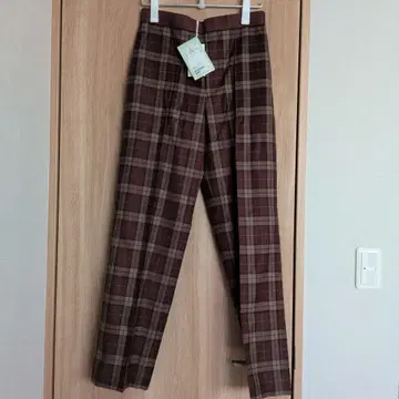 Drawer 브라운 체크 무늬 캐주얼 팬츠