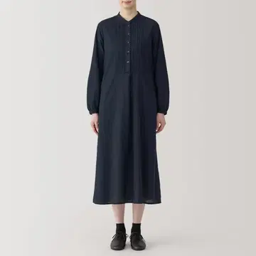 새상품급 무인양품 코튼 긴팔 셔츠 원피스 네이비 M
