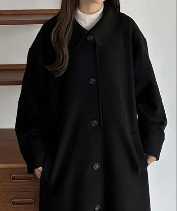 callautia 코쿤 슬리브 스텐 칼라 롱 코트 블랙 M