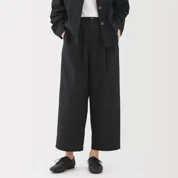 무인양품 건조하기 쉬운 브로드 와이드 테이퍼드 팬츠 블랙