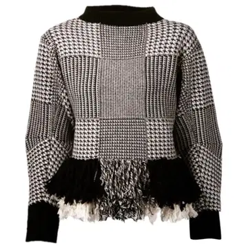 sacai 사카이 볼 체인 체크 무늬 프린지 니트