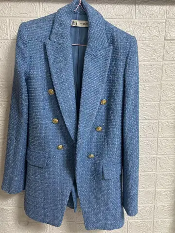 ZARA 자켓 아우터 파랑 블루 스카이블루 미사용 새상품 트위드