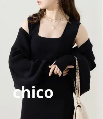 Chico 리본 리브 볼레로 + 탱크 롱 원피스 SET