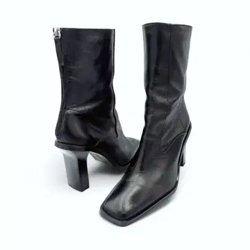 미사용급 ZARA 24cm 천연 가죽 숏부츠 백 지퍼 블랙