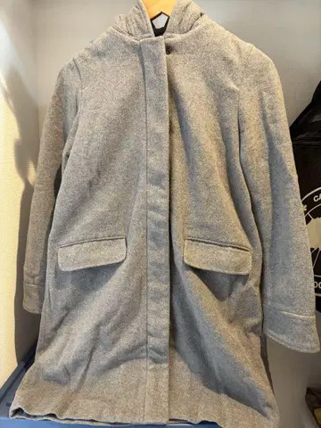 FREAKS STORE 그레이 후드 부착 롱 코트