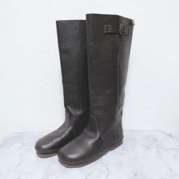 [ 새상품급 ] KOOS 코스 롱 부츠 플랫 주름 가죽 다크 브라운