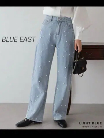 BLUE EAST 펄 장식 스트레이트 데님 팬츠 라이트 블루 L
