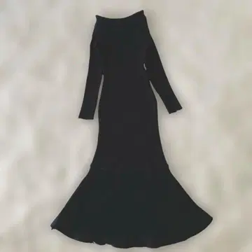 [ 즉시 발송 ] 머메이드 원피스 리브 니트 오프숄더 플레어 블랙 F